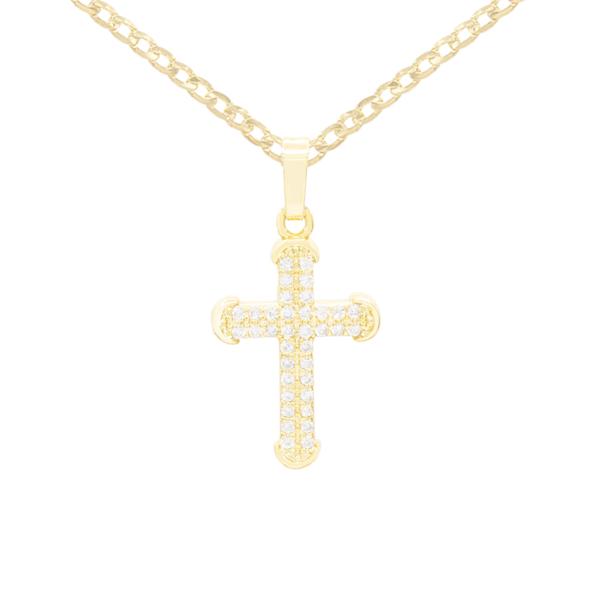 CZ Stone Accurate Cross Cubic Zirconia Pendant With Necklace Set 14K Gold Filled