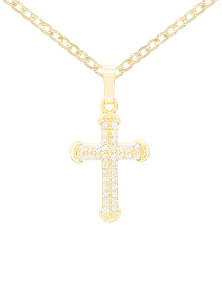 CZ Stone Accurate Cross Cubic Zirconia Pendant With Necklace Set 14K Gold Filled