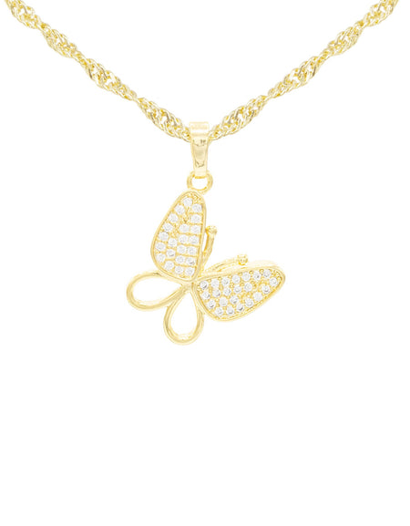 CZ Butterfly Cubic Zirconia Pendant With Necklace Set 14K Gold Filled