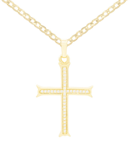 CZ Cross Cubic Zirconia Pendant With Necklace Set 14K Gold Filled