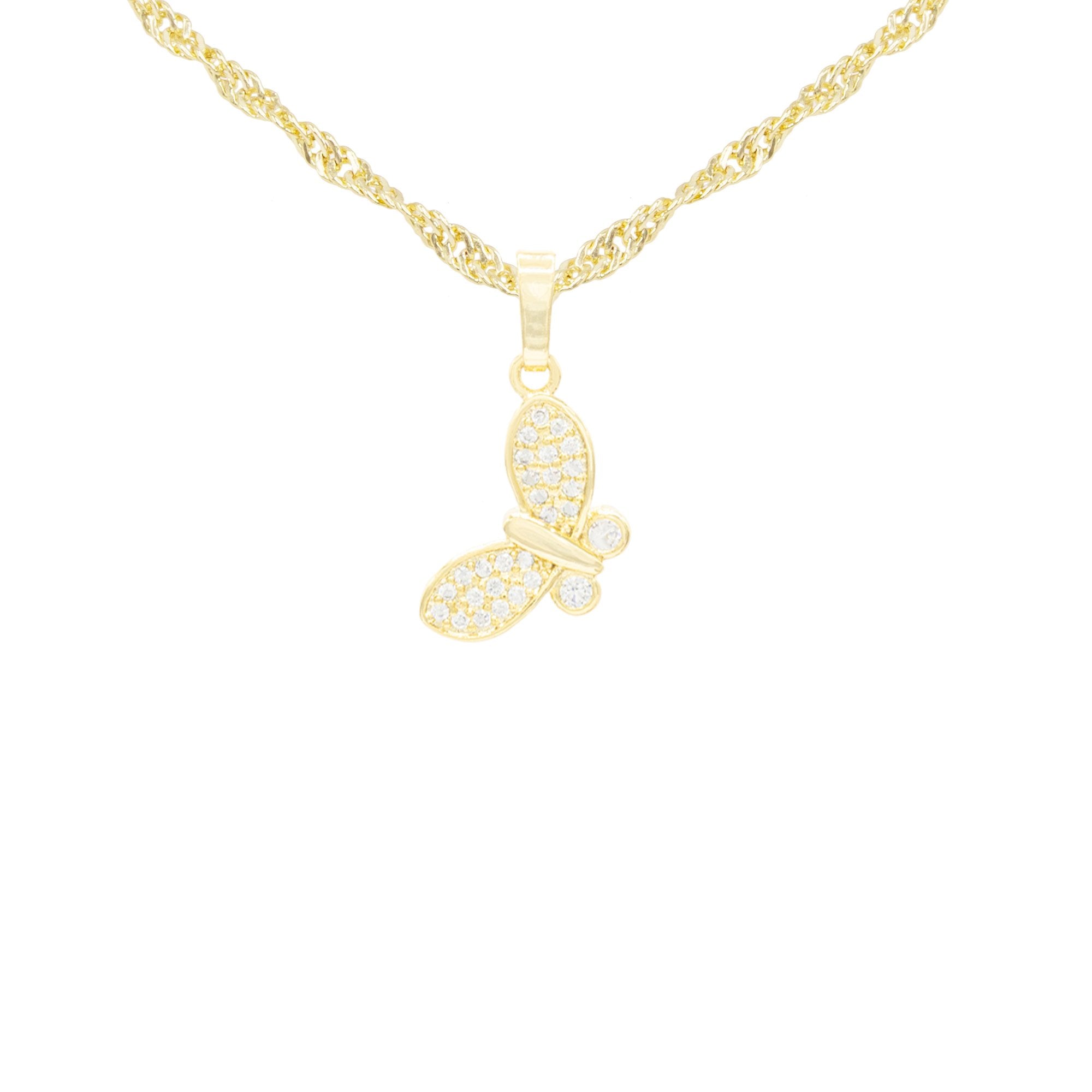 Flying Butterfly Cubic Zirconia Pendant With Necklace Set 14K Gold Filled