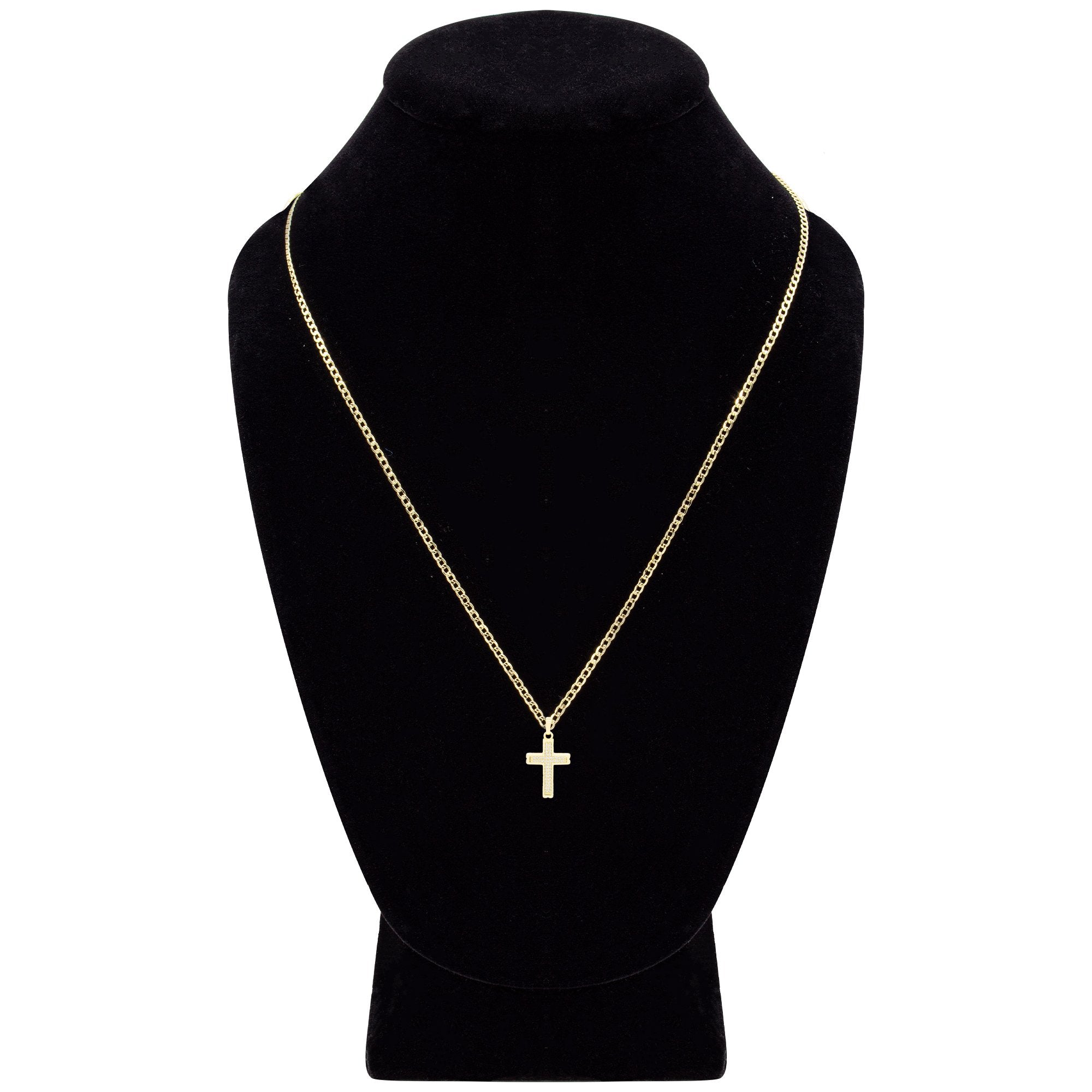 CZ Stone Bordered Cross Cubic Zirconia Pendant With Necklace Set 14K Gold Filled