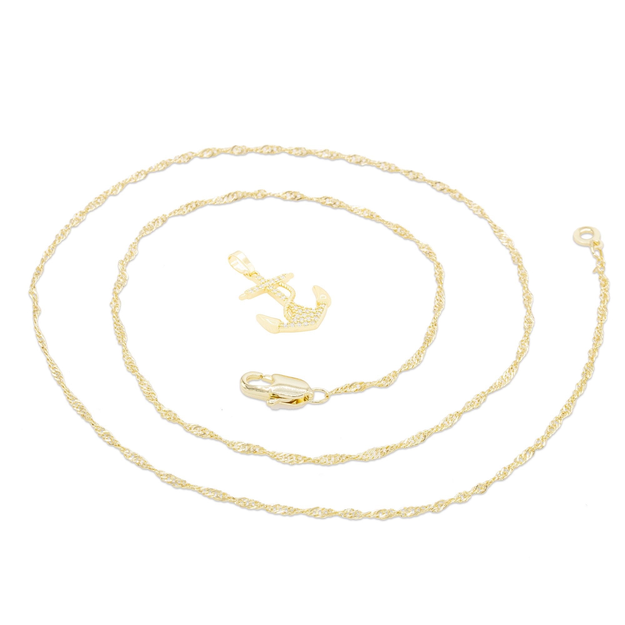 Cubic Zirconia Devil Anchor Pendant 14K Gold Filled Necklace Set