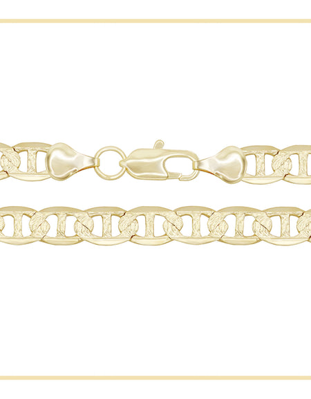 Mariner Diamond-Cut Chain 14K Gold Filled Bracelet 8.5" Lobster Claw Clasp Jewelry Gift for Men 7 mm