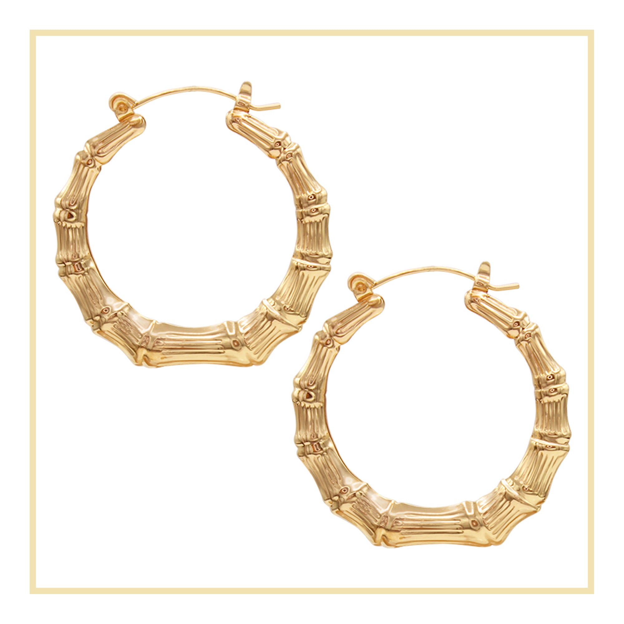 Bamboo Hoop Earrings 14K Gold Plated Women Jewelry 40 mm