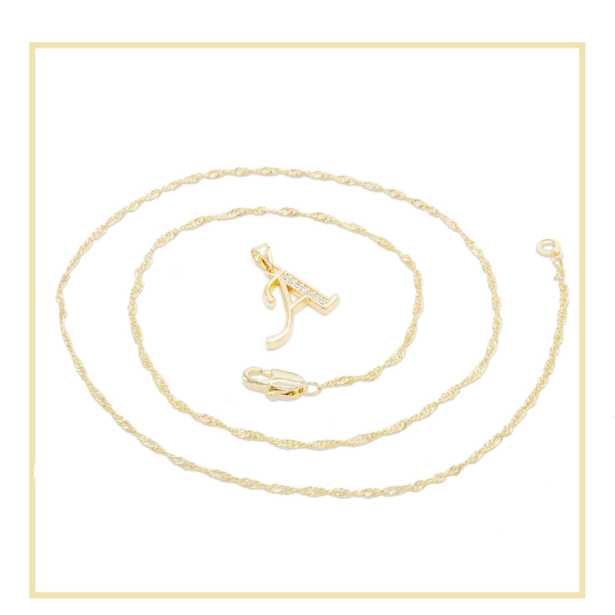 Alphabet A-Z Initial Letter CZ Pendant 14K Gold Filled Rope Chain Set 18" 20" 24" Women