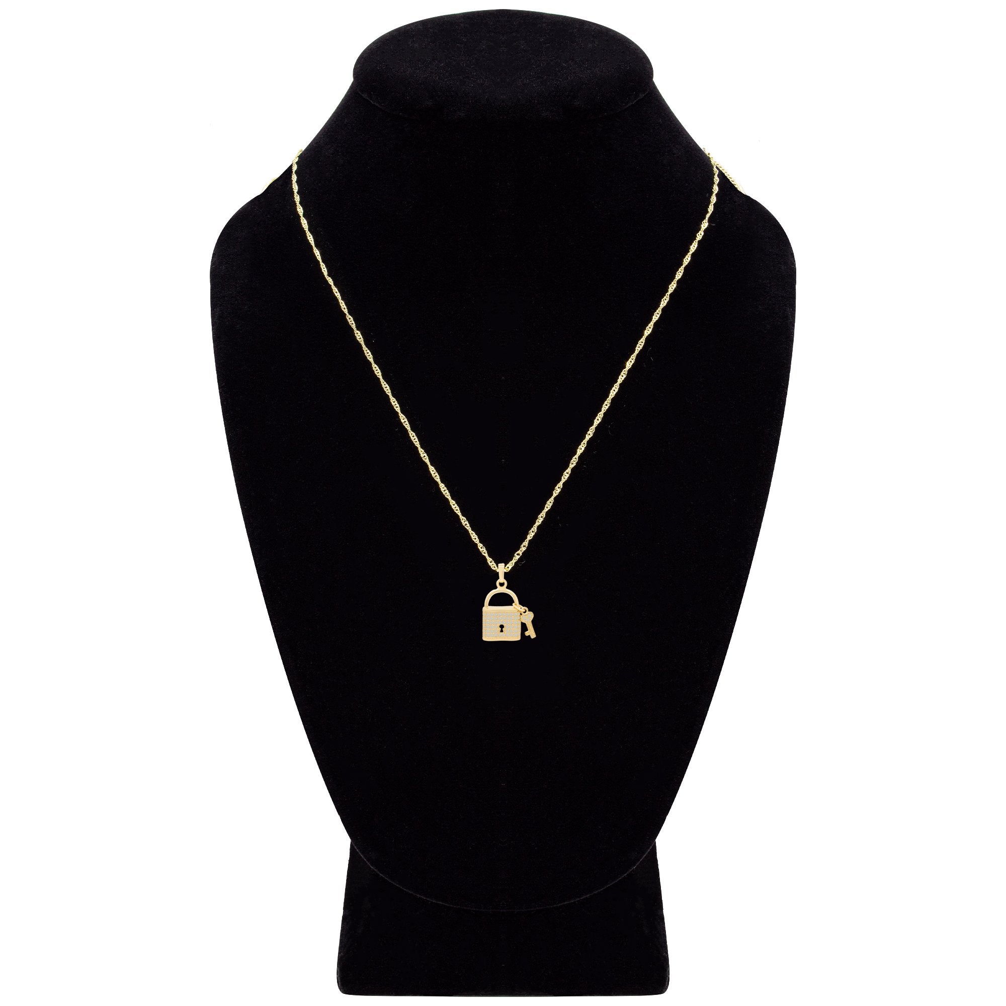 CZ Lock Pendant 14K Gold Filled Necklace Set Jewelry for Women 18" 20" 24"