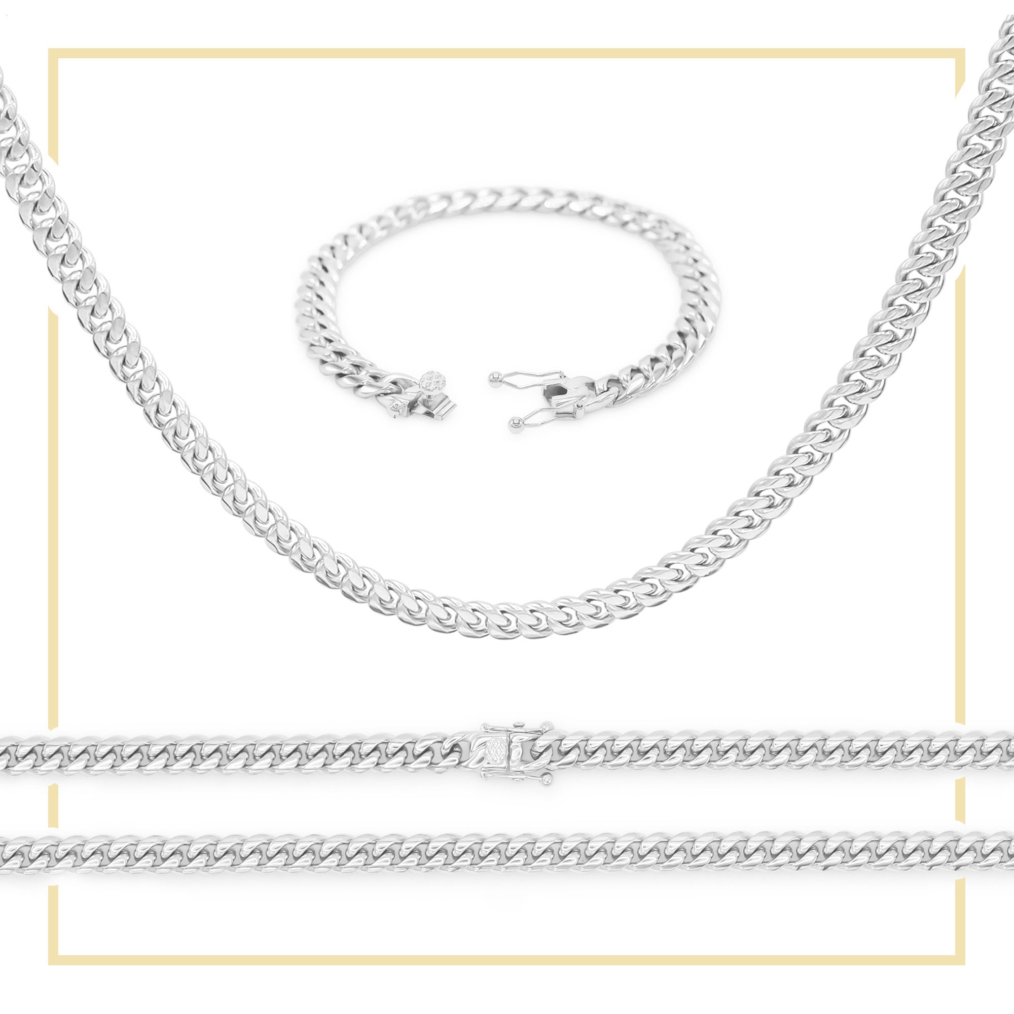 Silver Cuban Link Chain Necklace 30" Bracelet 8.5" Stainless Steel Set For Men