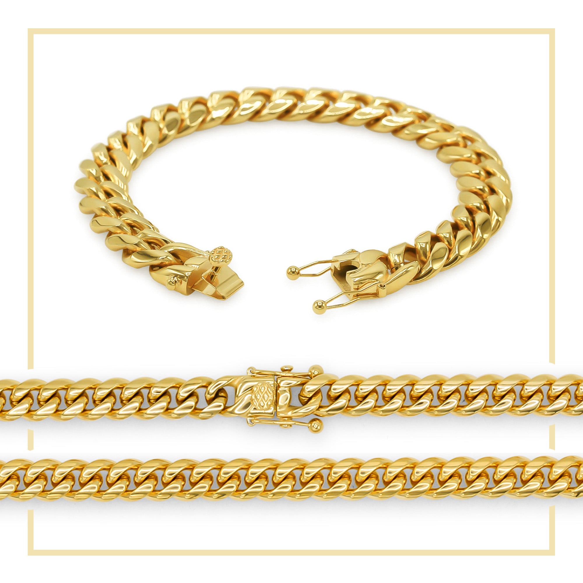 Cuban Link Chain 14K Gold Plated Curb Bracelet 8.5" Stainless Steel Men Jewelry