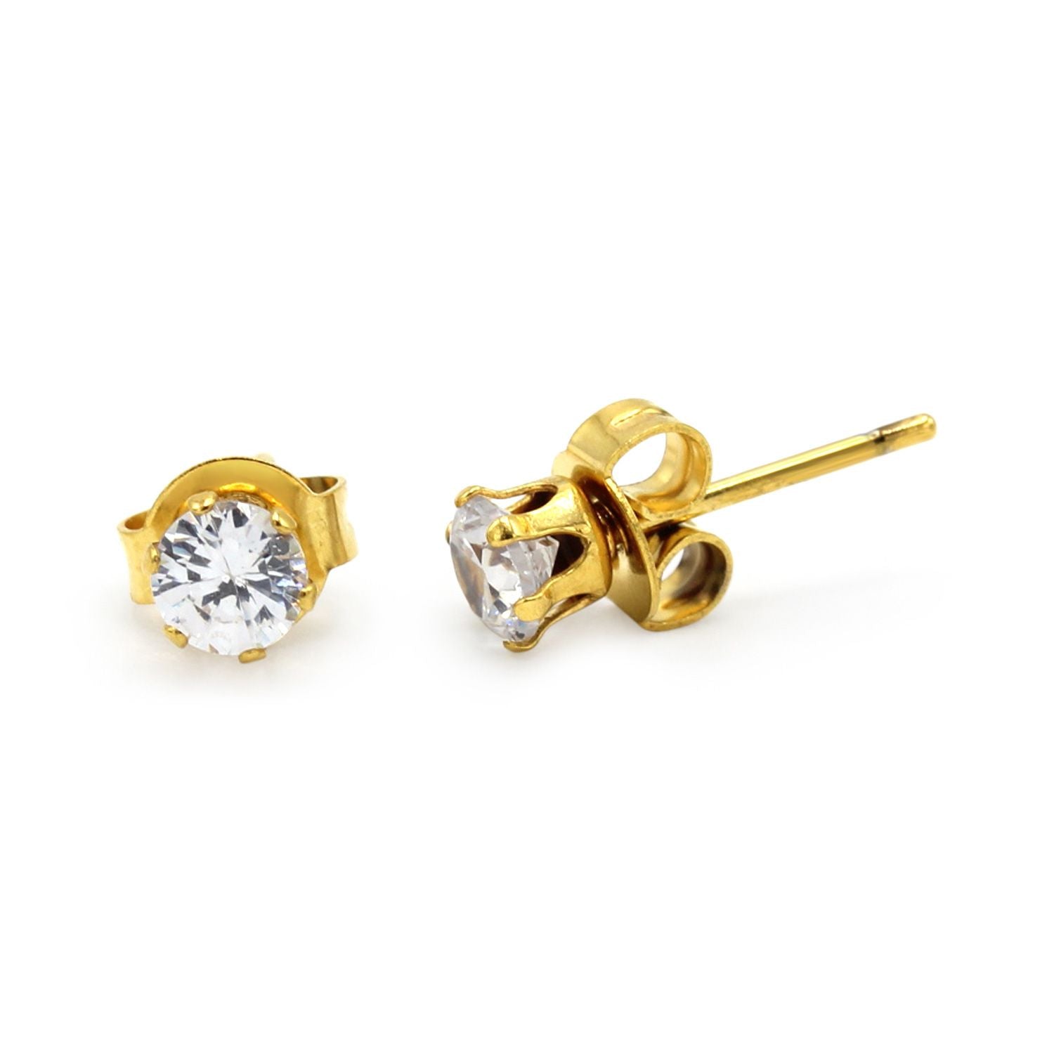Cubic Zirconia Round 14K Gold Filled Stud Earrings Stainless Steel