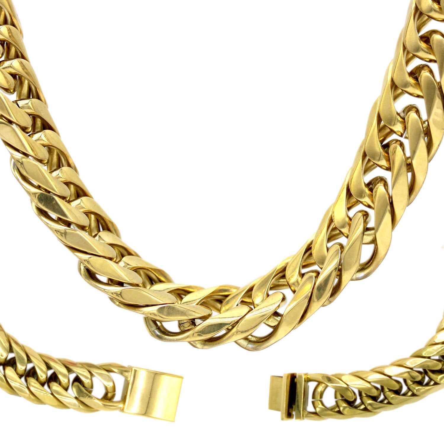 Miami Cuban Link 18k Gold Plated Necklace Double Link Chain