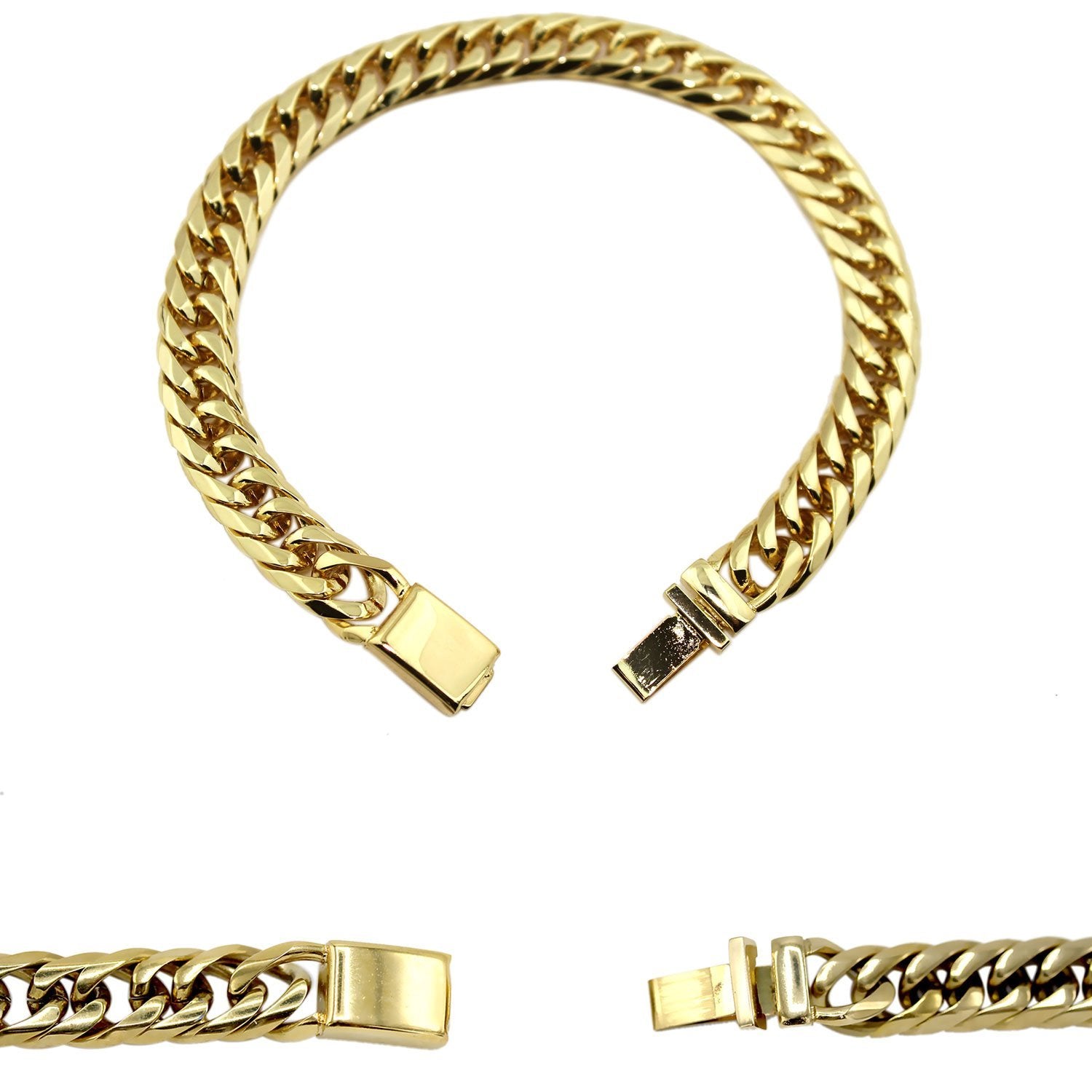 Miami Cuban Link Chain Bracelet 18K Gold Plated Stainless Steel