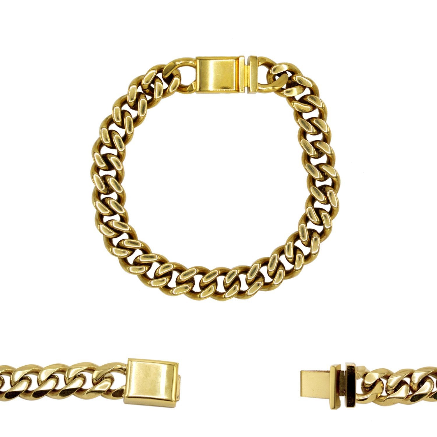 Miami Cuban Link Chain Bracelet 18k Gold Plated Stainless Steel Men Jewelry