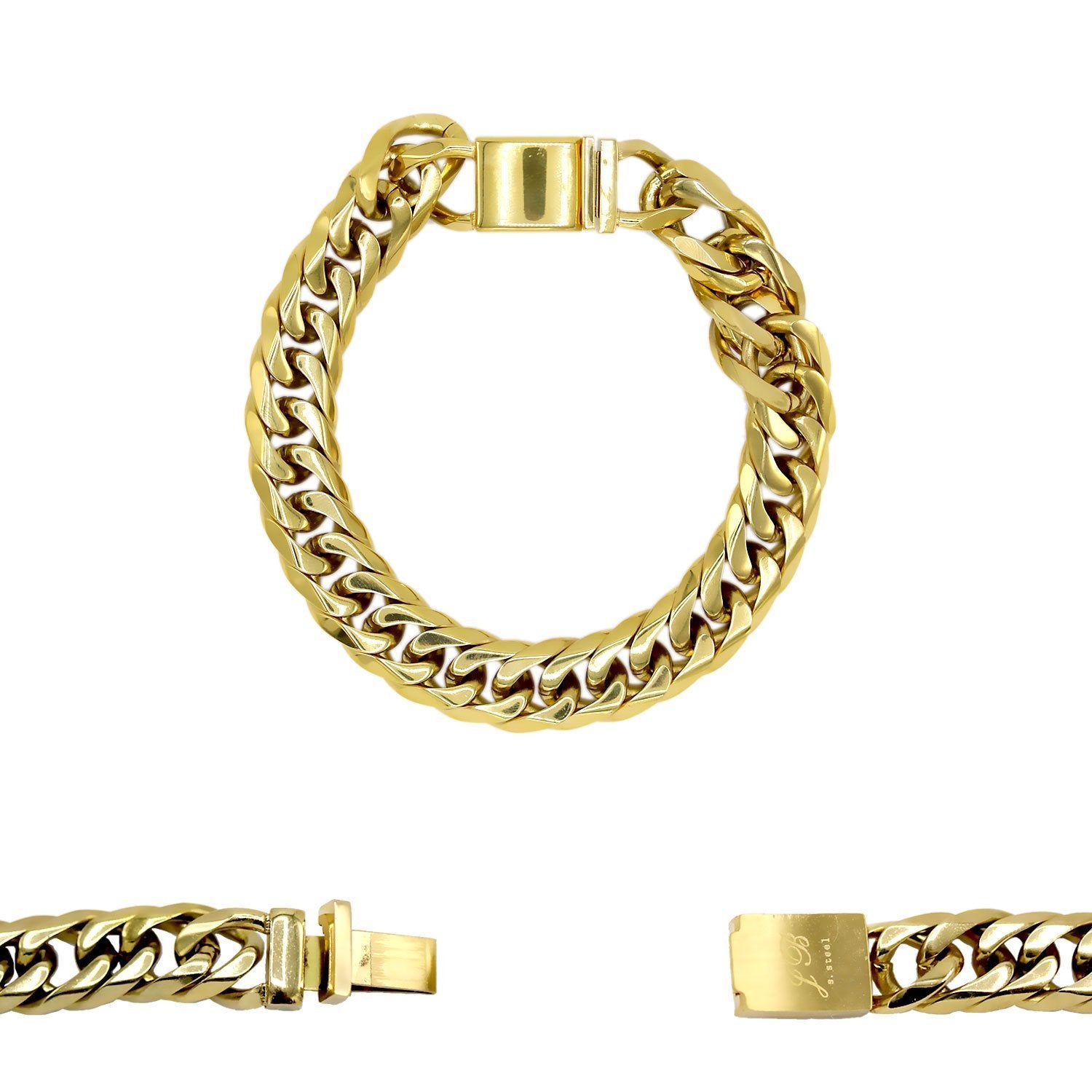 Miami Cuban Link Chain Bracelet 18K Gold Plated Stainless Steel Double Link Men Jewelry