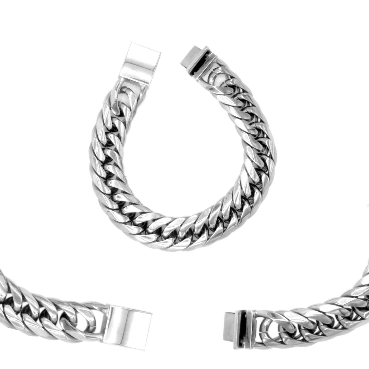 Miami Cuban Link Chain Bracelet Stainless Steel Double Link Men Jewelry