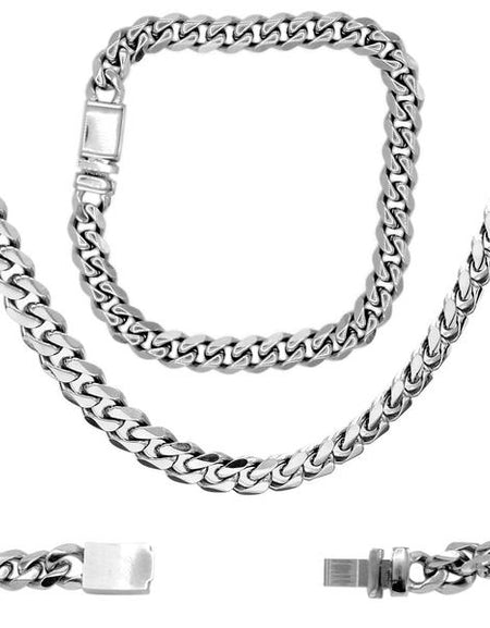 Miami Cuban Link Stainless Steel Necklace Bracelet Set