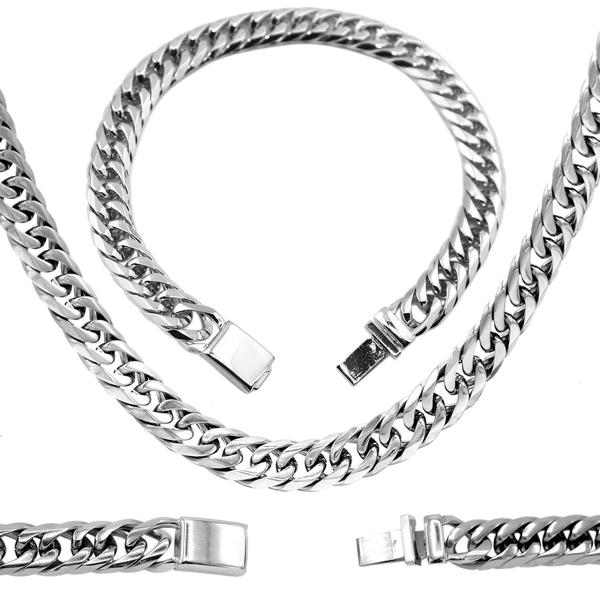 Miami Cuban Link Necklace Bracelet Stainless Steel Set