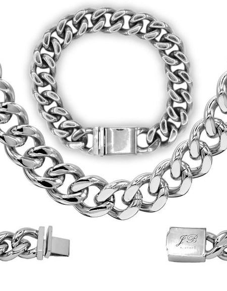 Miami Cuban Link Stainless Steel Necklace Bracelet Set
