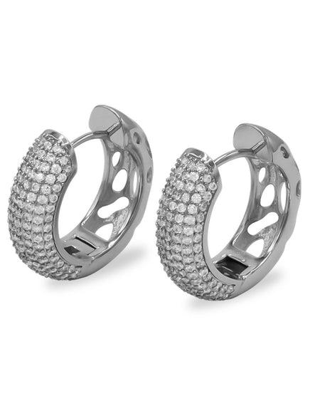 7 Row Cubic Zirconia Silver Huggie Hoop Earrings Stainless Steel Jewelry 7 mm