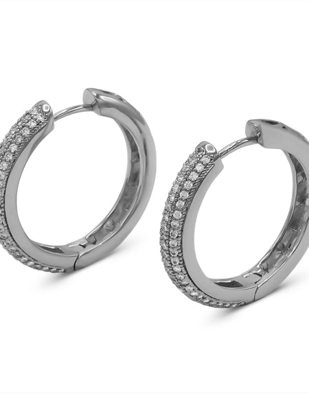 Cubic Zirconia Silver Plated Huggie Hoop Stainless Steel Earrings