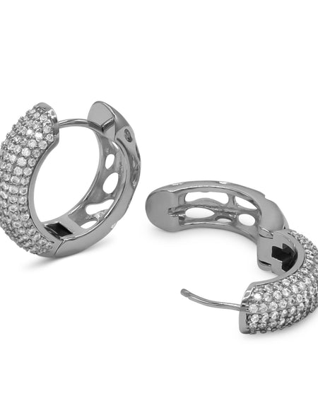 7 Row Cubic Zirconia Silver Huggie Hoop Earrings Stainless Steel Jewelry 7 mm