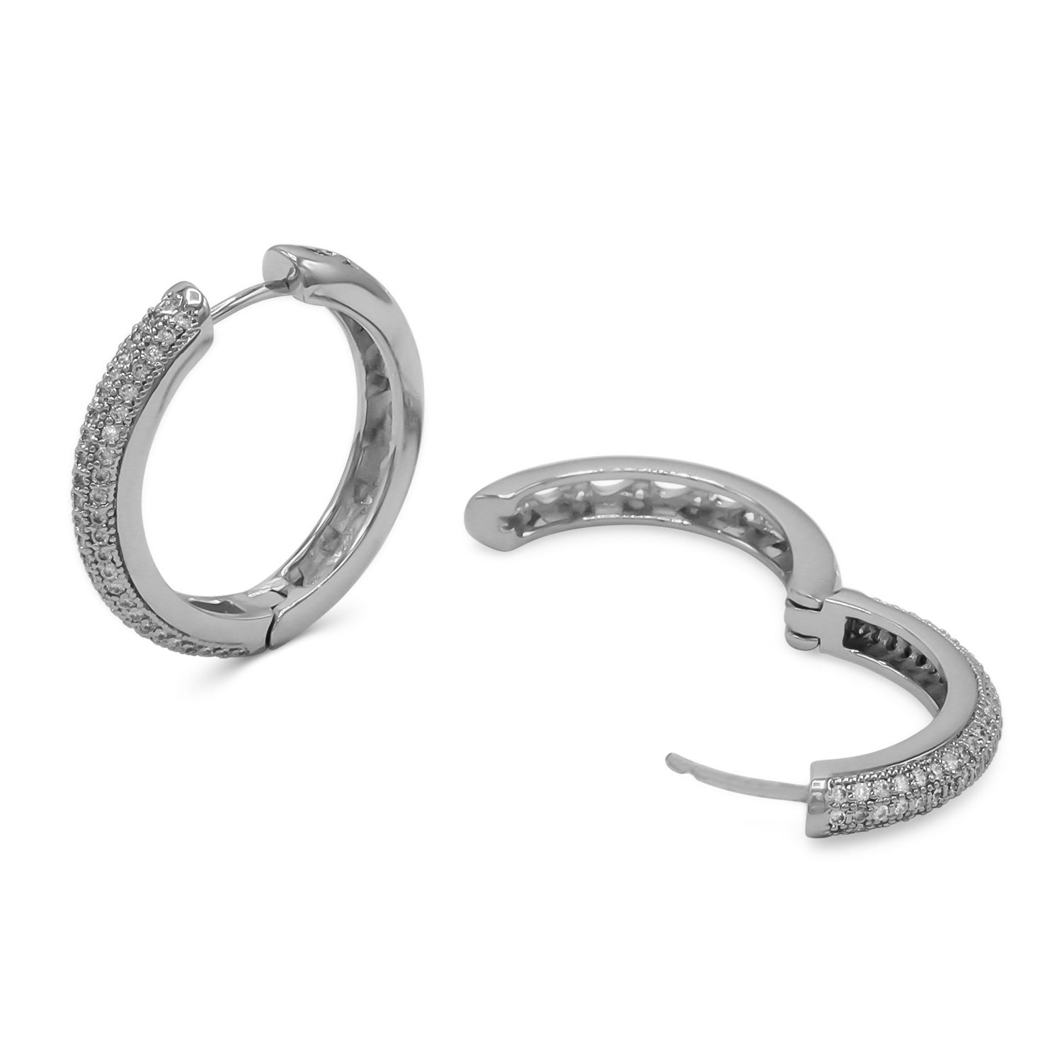 Cubic Zirconia Silver Plated Huggie Hoop Stainless Steel Earrings