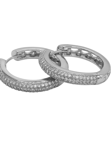 Cubic Zirconia Silver Plated Huggie Hoop Stainless Steel Earrings
