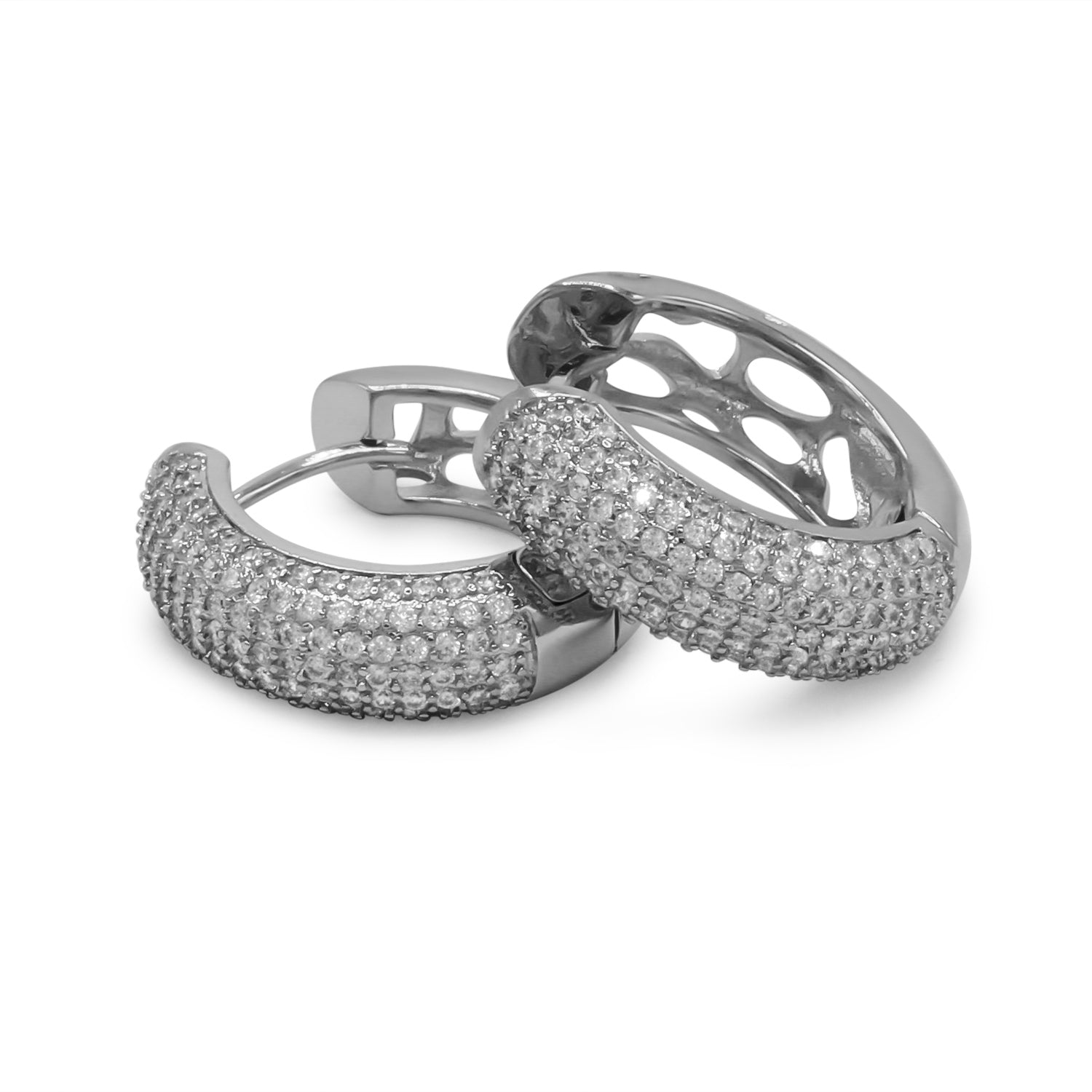 7 Row Cubic Zirconia Silver Huggie Hoop Earrings Stainless Steel Jewelry 7 mm