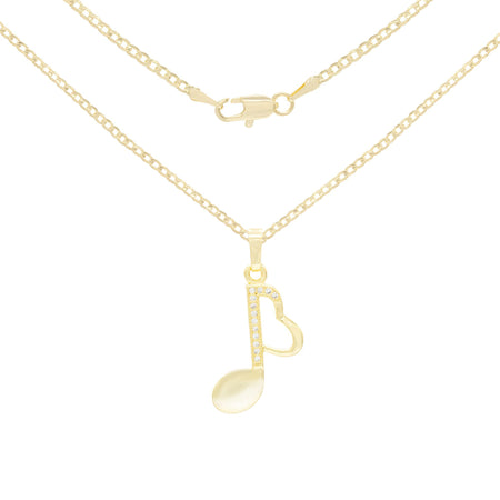 Cubic Zirconia 14K Gold Filled Music Heart Note Pendant Necklace Set