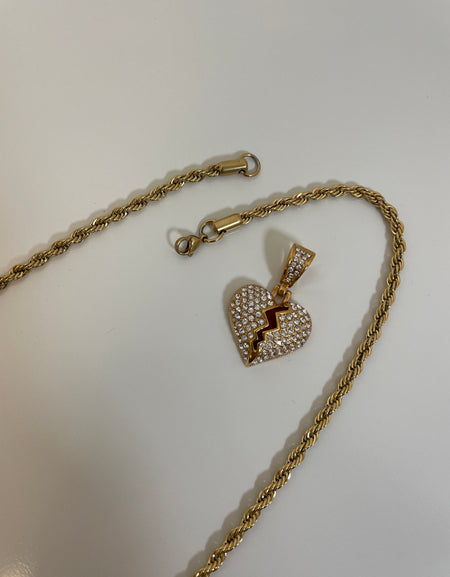 Red Broken Heart Pendant with 14K Gold Filled Rope Necklace 4mm 24" Chain Set