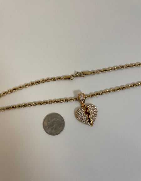 Red Broken Heart Pendant with 14K Gold Filled Rope Necklace 4mm 24" Chain Set