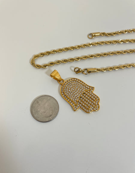 Hamsa Pendant with 14K Gold Filled Rope Necklace 4mm 24" Chain Set for Men or Women