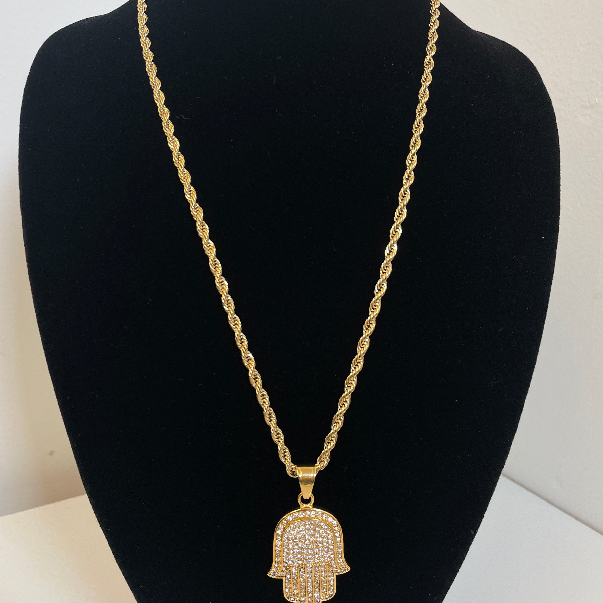 Amazon.com: Middle Eastern Jewelry 14k Yellow Gold Hamsa Hand With Blue  Evil Eye Pendant Necklace 16