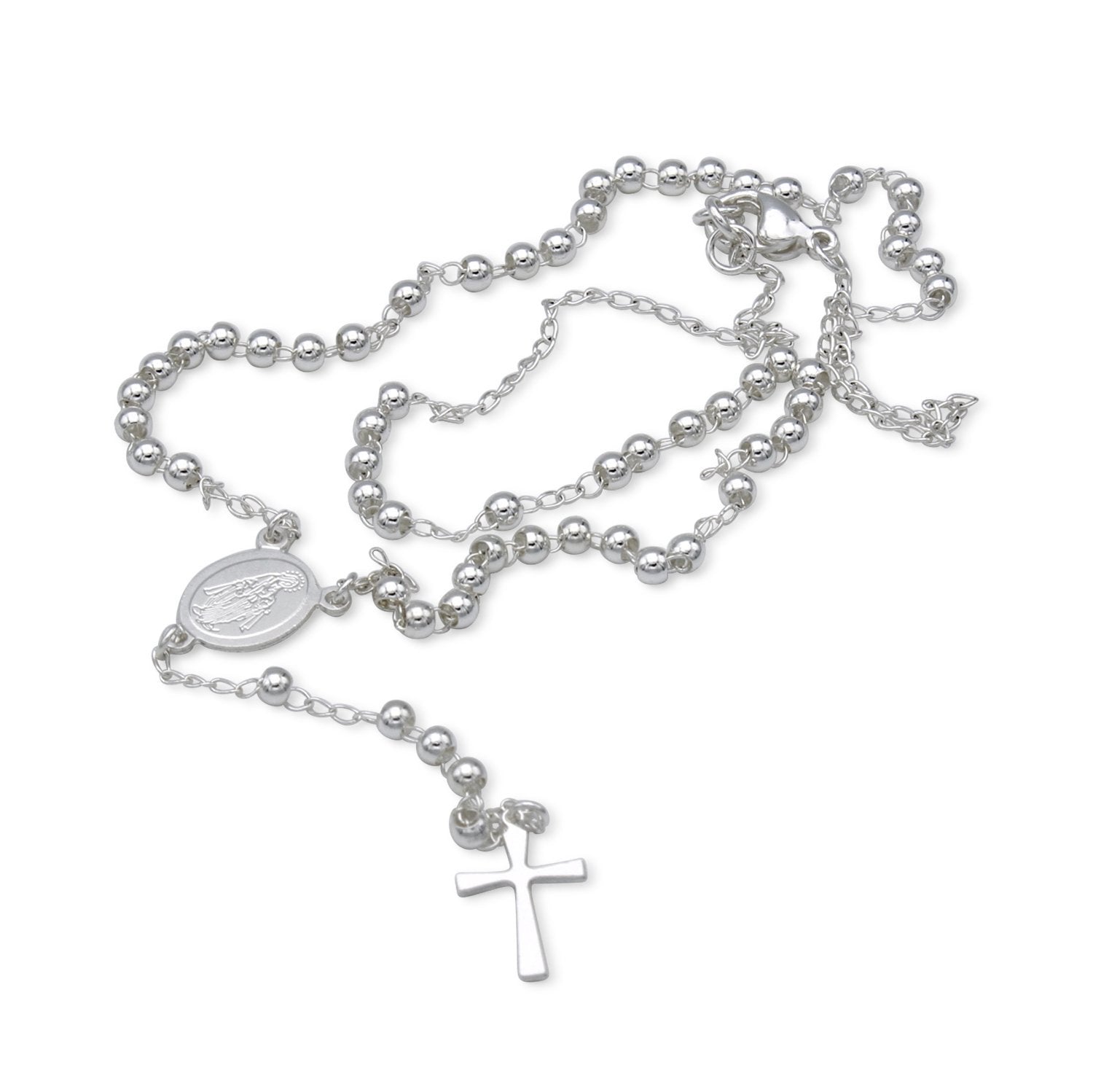Traditional Silver Rosary Necklace Five Decade Catholic Prayer Beads  3mm