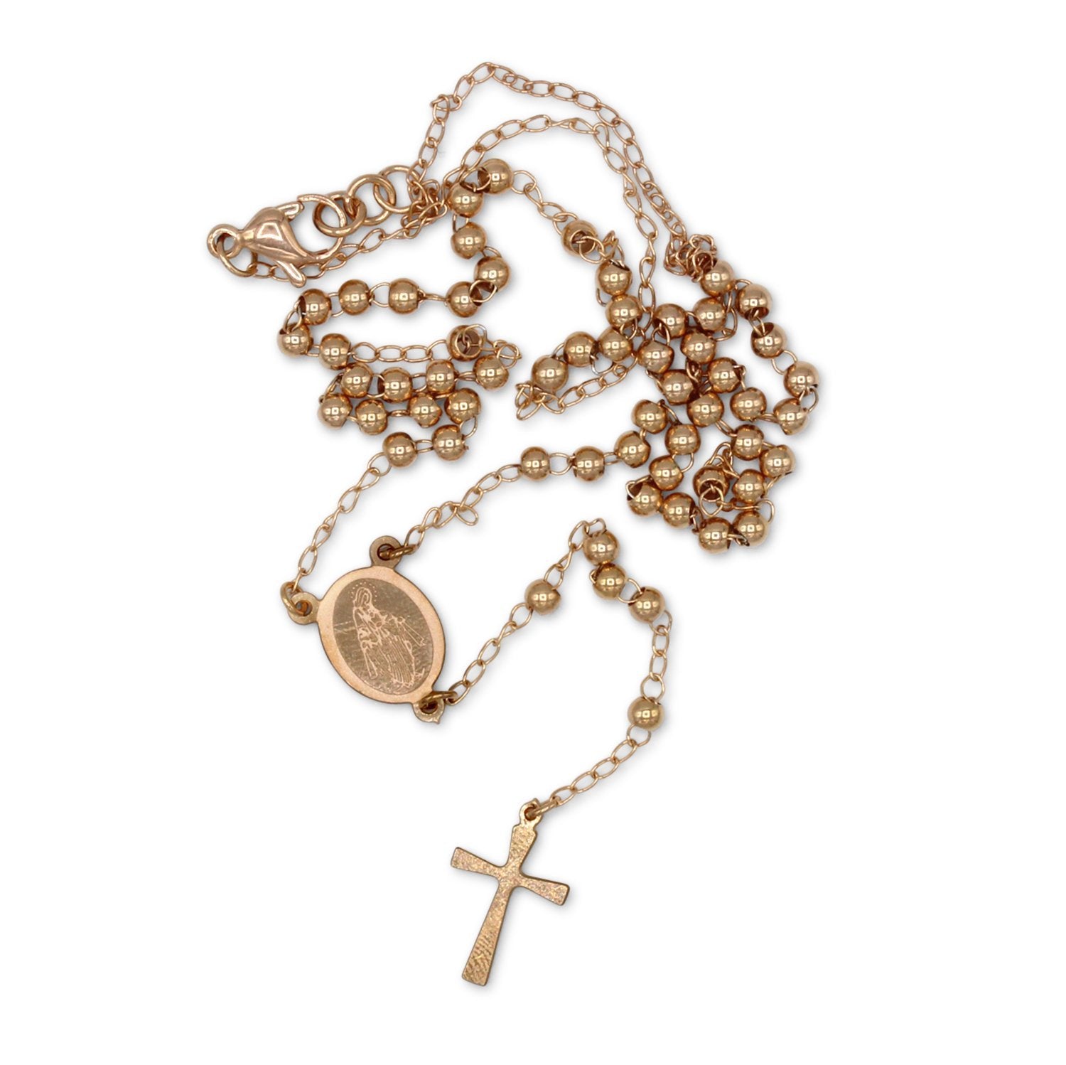 Traditional Rose Gold Rosary Necklace Five Decade Catholic Prayer Beads 3mm