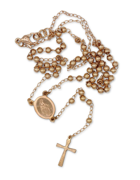 Traditional Rose Gold Rosary Necklace Five Decade Catholic Prayer Beads 3mm