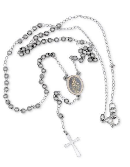Traditional Silver Rosary Necklace Five Decade Catholic Prayer Beads 3mm