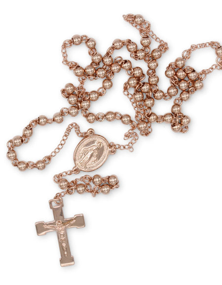 Traditional Rose Gold Rosary Necklace Five Decade Catholic Prayer Beads 4mm