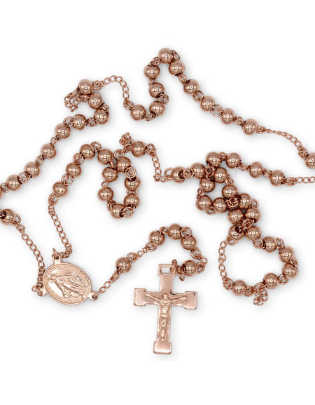 Traditional Rose Gold Rosary Necklace Five Decade Catholic Prayer Beads 5mm