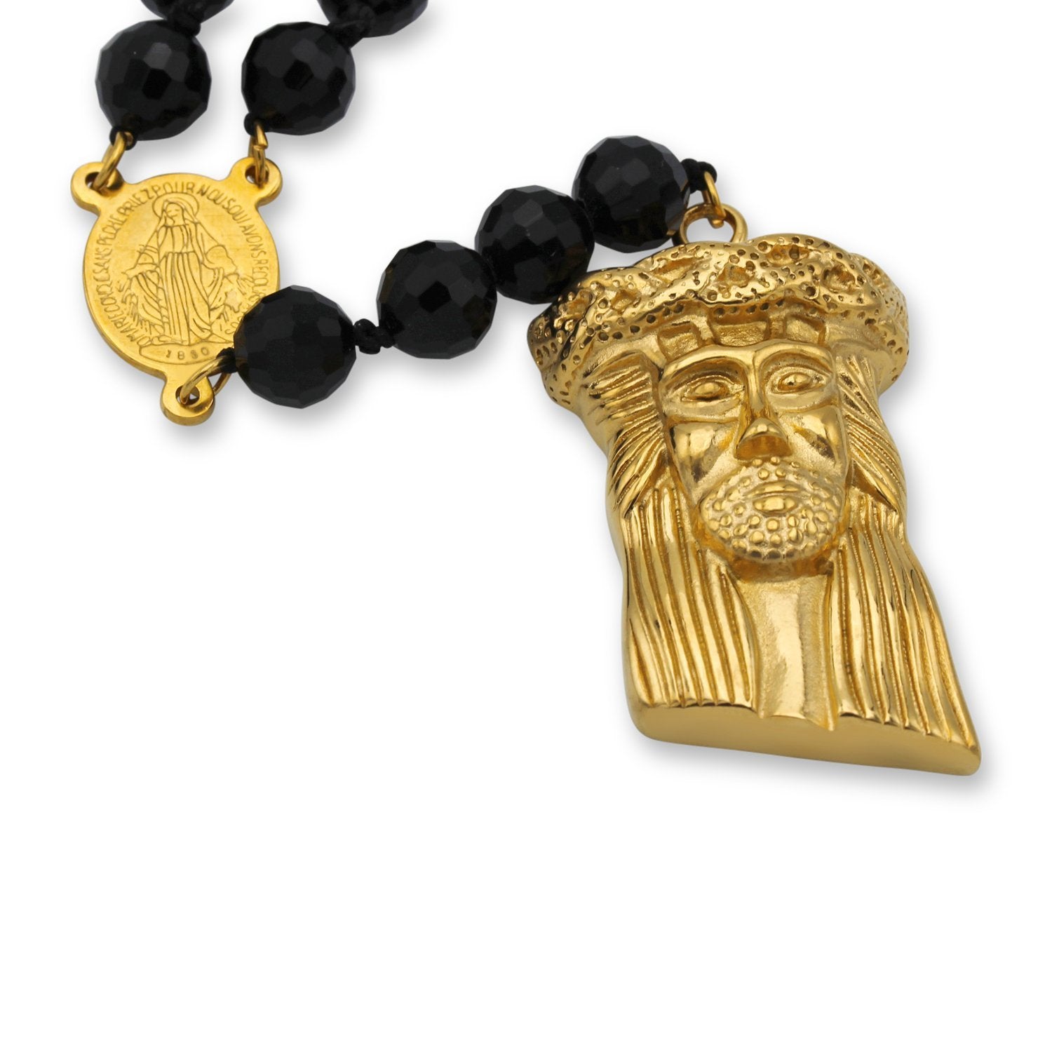Fancy Rosary Necklace Five Decade Catholic Prayer Acrylic Beads Jesus Pendant