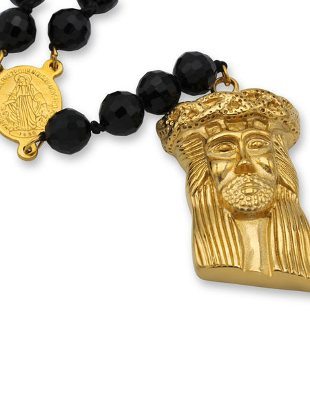 Fancy Rosary Necklace Five Decade Catholic Prayer Acrylic Beads Jesus Pendant