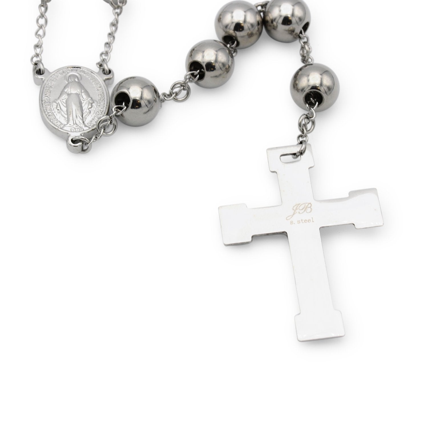 Traditional Silver Rosary Necklace Five Decade Catholic Prayer Beads 10mm