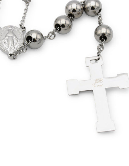 Traditional Silver Rosary Necklace Five Decade Catholic Prayer Beads 10mm