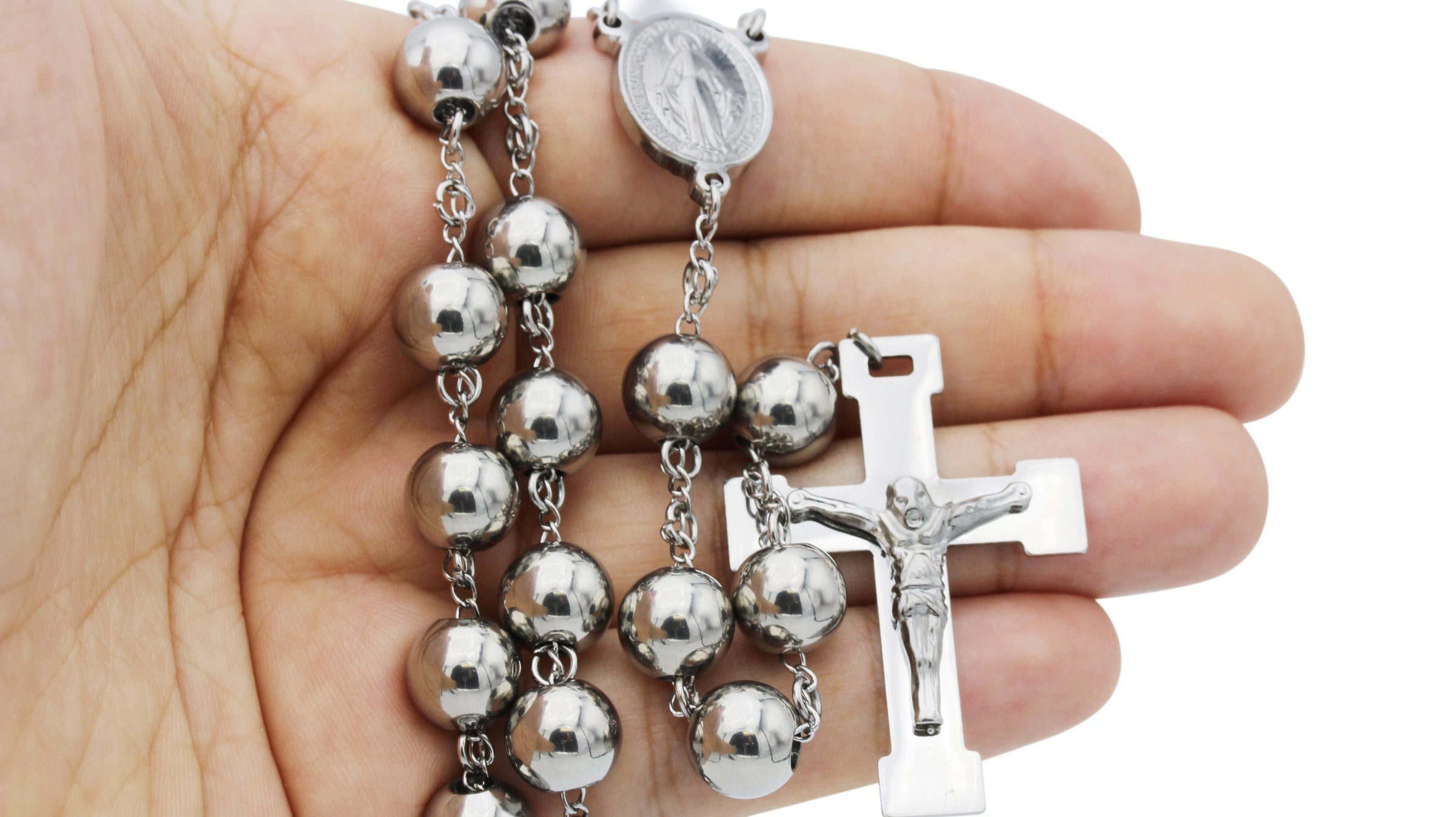 Black and Clear Crystal Bead Sterling Silver Rosary Necklace - Top of Texas  Catholic Superstore