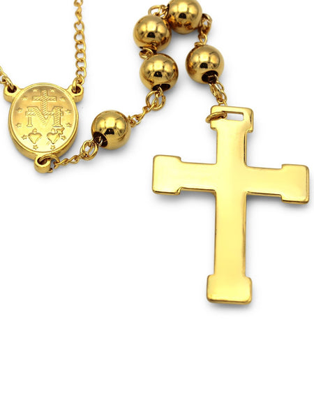 Traditional Gold Rosary Necklace Five Decade Catholic Prayer Beads 8mm
