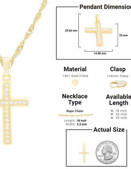 Cross Cubic Zirconia Pendant With Necklace Set 14K Gold Filled