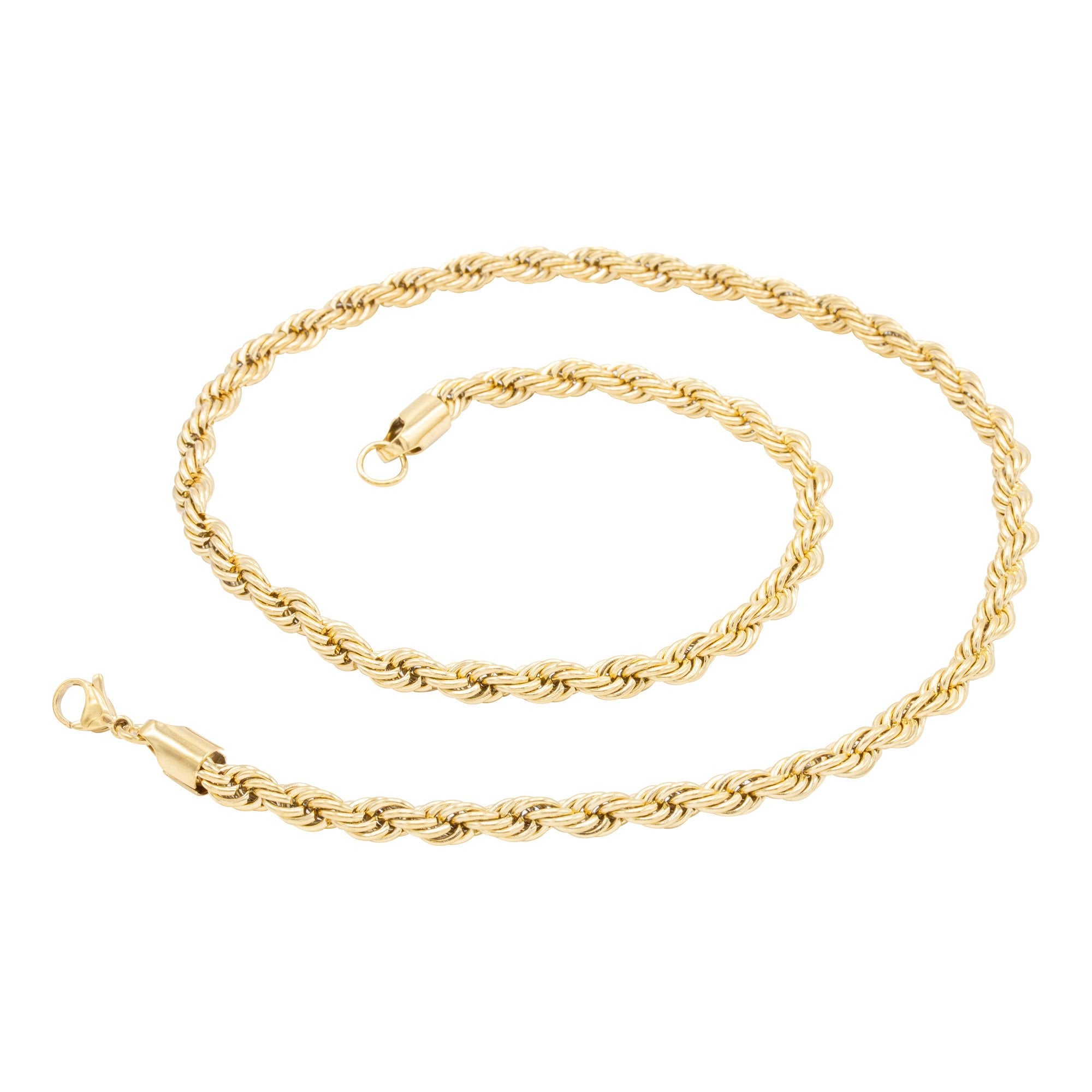 14K Gold Plated Rope Chain Twisted Link Necklace for Men 18" 20" 24" 30" Length | 2 mm - 7 mm Width