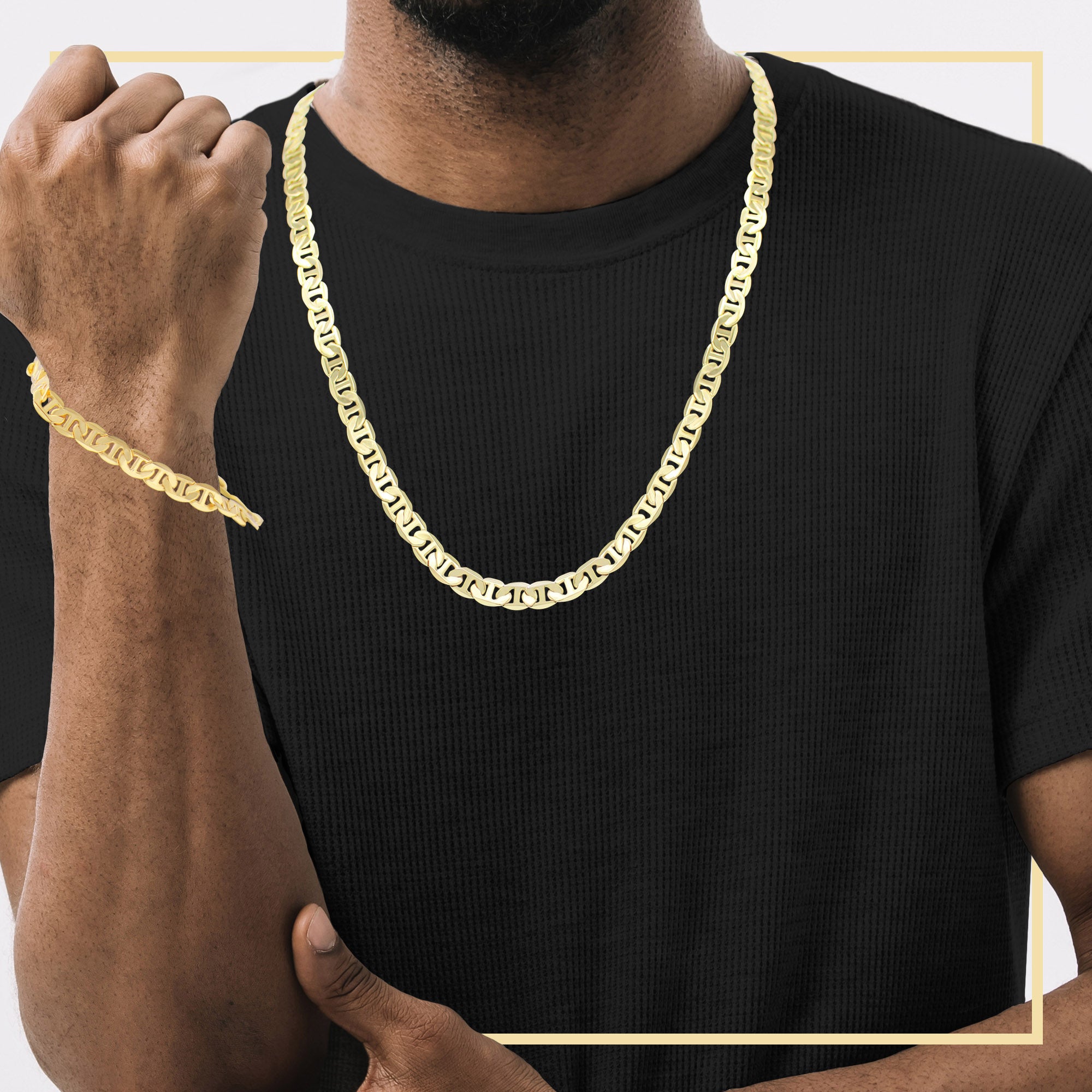 14K Gold Filled Mariner Chain Necklace 24" Bracelet 8.5" Set 6.8 mm