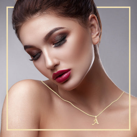 Alphabet A-Z Initial Letter CZ Pendant 14K Gold Filled Box Chain Set 18" 20" 24" Women Necklace Set