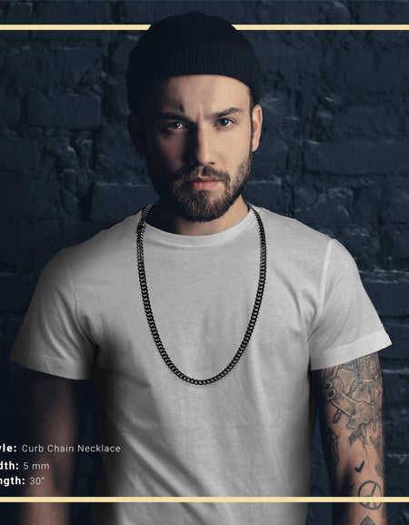 Black Cuban Link Stainless Steel Necklace 30"